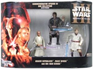 Star Wars Action Figure - Anakin Skywalker / Mace Windu / Obi Wan Kenobi x 3 - Exclusive Commemorative Episode III DVD Collection figures (dvd not included)