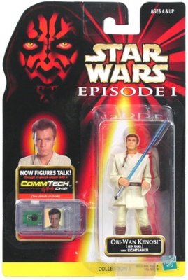 Star Wars Action Figure - Obi-Wan Kenobi Jedi Duel with Lightsaber - Episode 1 - with CommTech Chip