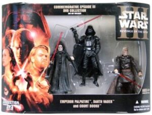 Star Wars Action Figure - Emperor Palpatine / Darth Vader / Count Dooku x 3 - Exclusive Commemorative Episode III DVD Collection figures (dvd not included)