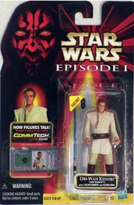 Star Wars Action Figure - Obi-Wan Kenobi Jedi Knight with Lightsaber and Comlink - Episode 1 - with CommTech Chip