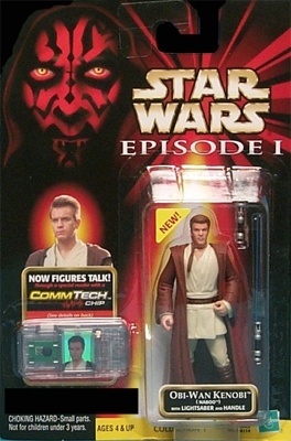 Star Wars Action Figure - Obi-Wan Kenobi - Naboo with Lightsaber and Handle - Episode 1 - with CommTech Chip