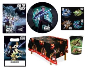 Star Wars Party Supplies Mega Bundle - Cups Plates Napkins Tablecloth Invite Cards and Loot Bags
